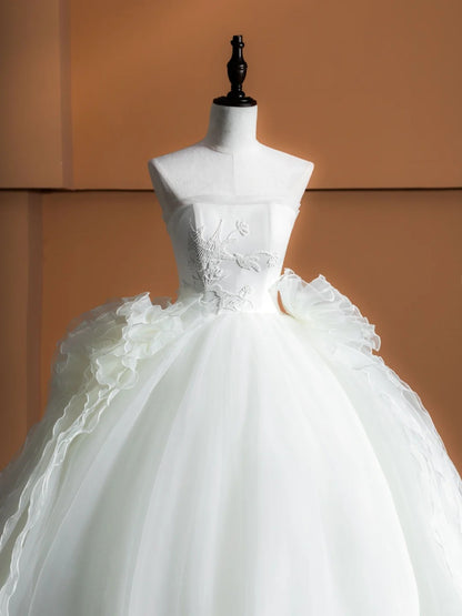 Ornate A-Line Bridal Gown Strapless Beading Ruffled Tulle Wedding Dress AP2370