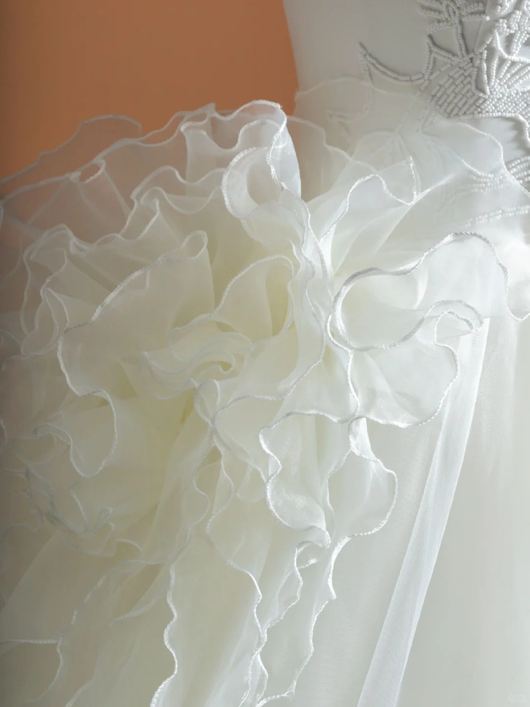 Ornate A-Line Bridal Gown Strapless Beading Ruffled Tulle Wedding Dress AP2370