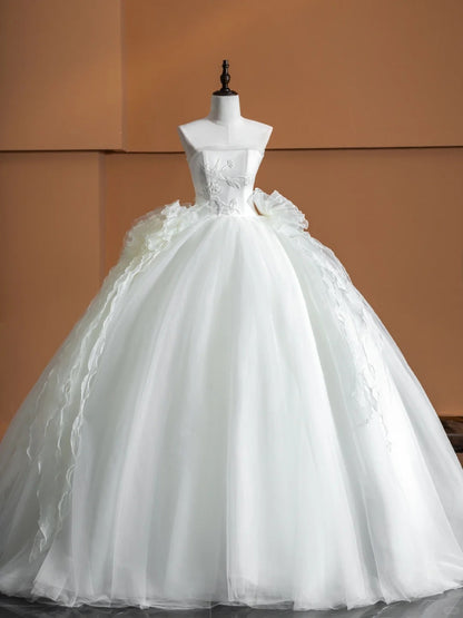 Ornate A-Line Bridal Gown Strapless Beading Ruffled Tulle Wedding Dress AP2370