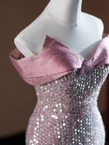 Luxurious Off-Shoulder Mermaid Evening Gowns Tulle Bow Sequins Prom Dress AP2374