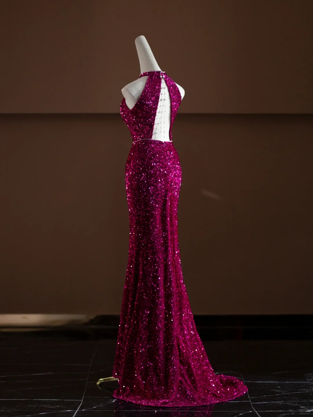 Fabulous Halter Neck Mermaid Evening Gowns Cutout Sequins Beading Prom Dress AP2375