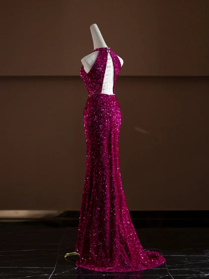 Fabulous Halter Neck Mermaid Evening Gowns Cutout Sequins Beading Prom Dress AP2375