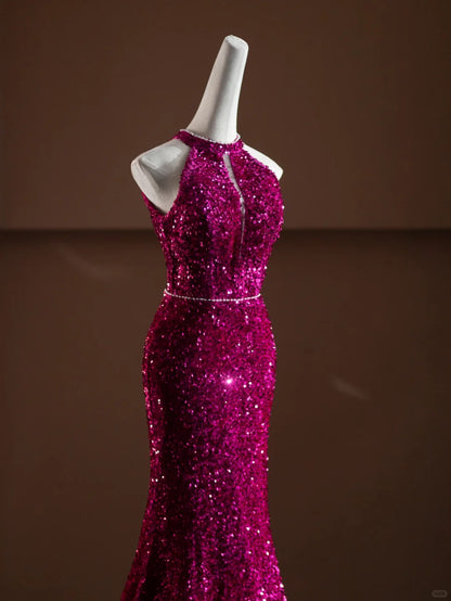 Fabulous Halter Neck Mermaid Evening Gowns Cutout Sequins Beading Prom Dress AP2375