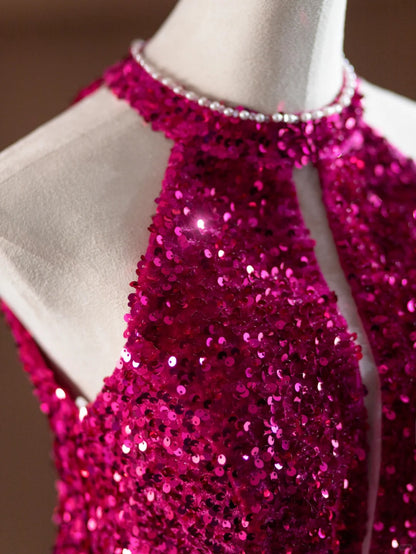 Fabulous Halter Neck Mermaid Evening Gowns Cutout Sequins Beading Prom Dress AP2375