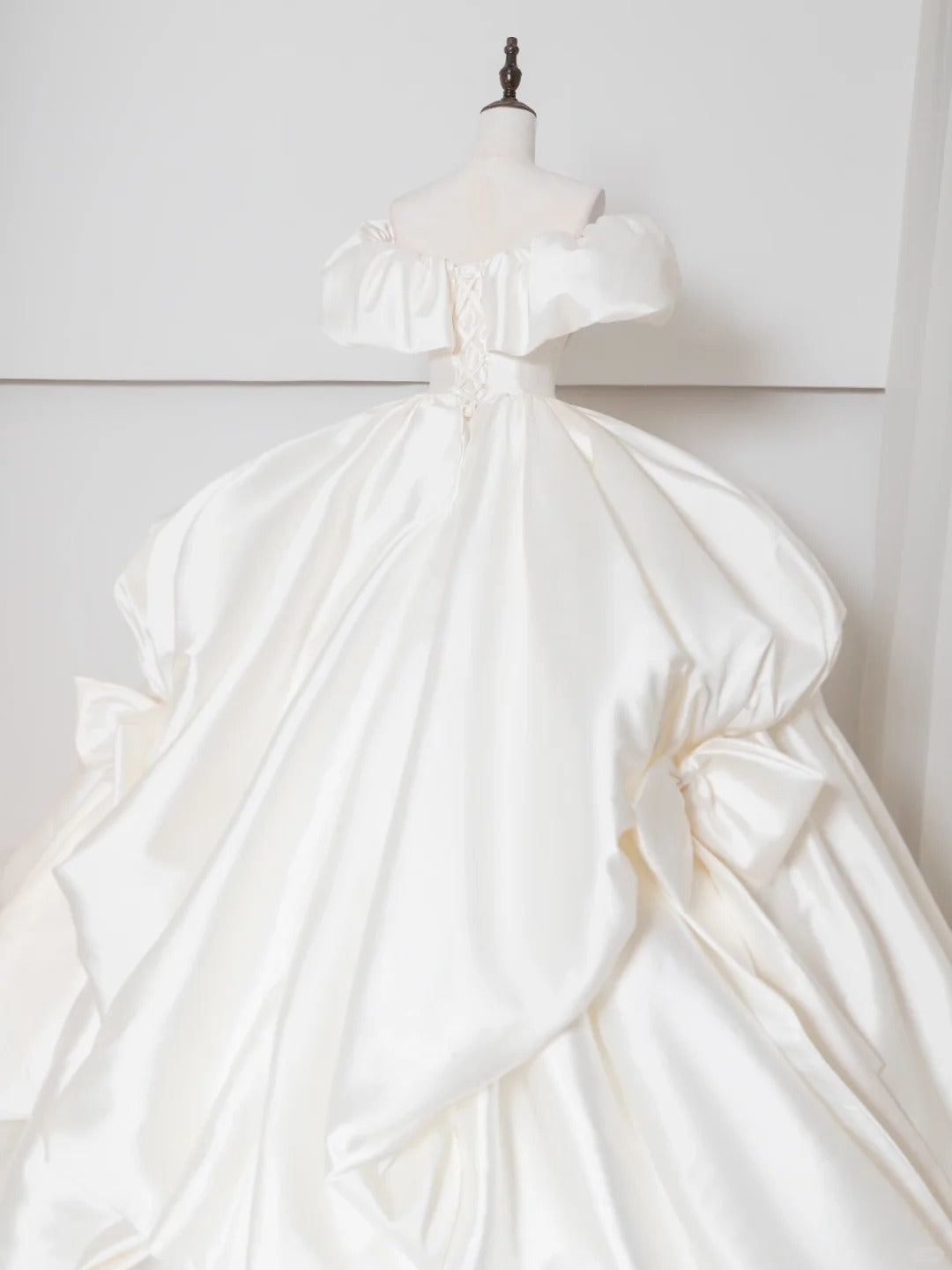 Alluring Off-Shoulder A-Line Bridal Gowns Ruched Satin Wedding Dress AP2382