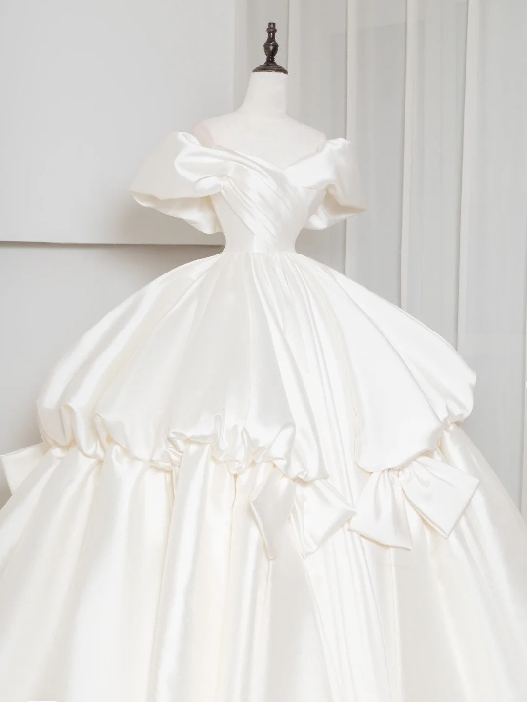 Alluring Off-Shoulder A-Line Bridal Gowns Ruched Satin Wedding Dress AP2382