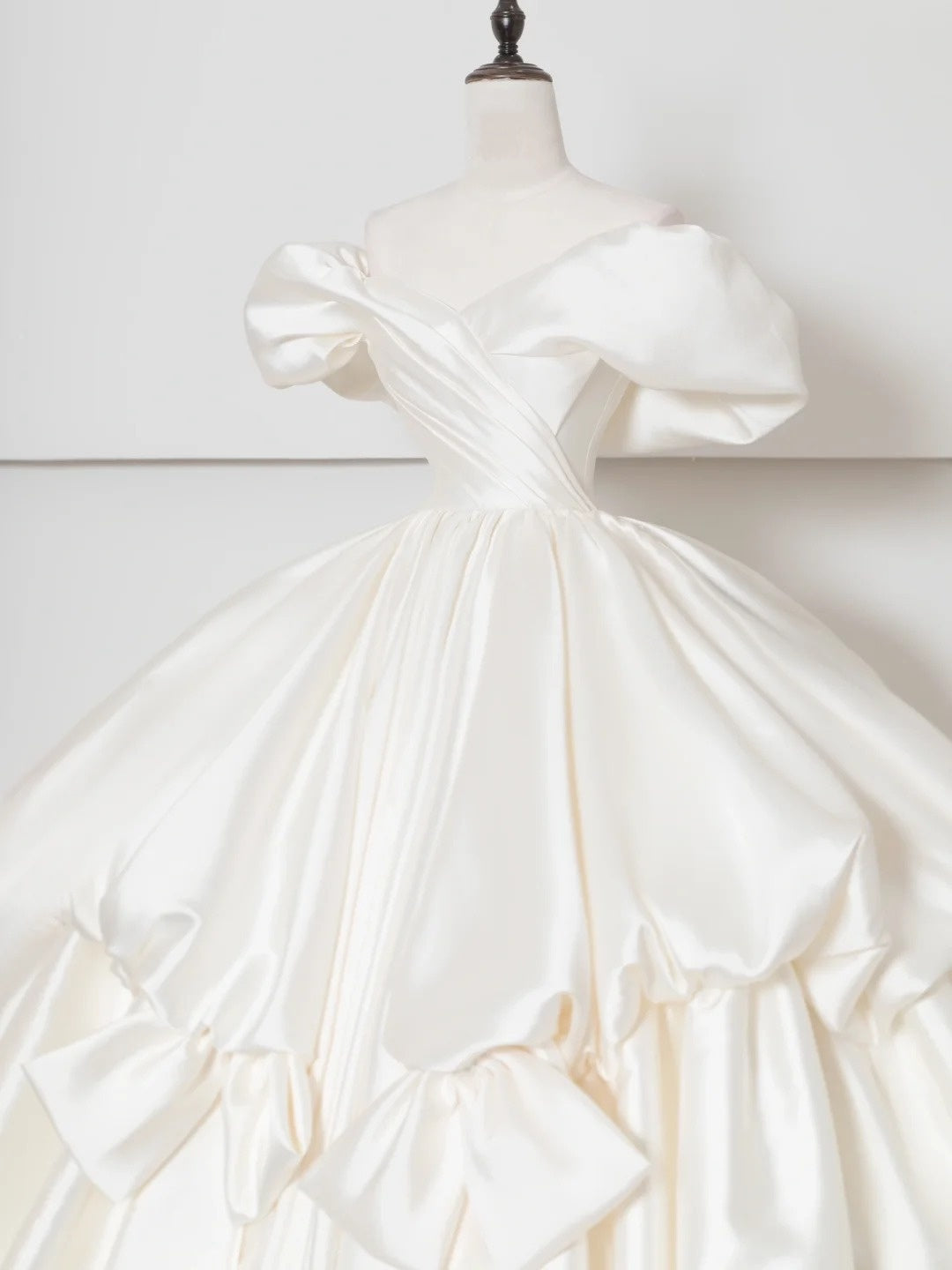 Alluring Off-Shoulder A-Line Bridal Gowns Ruched Satin Wedding Dress AP2382