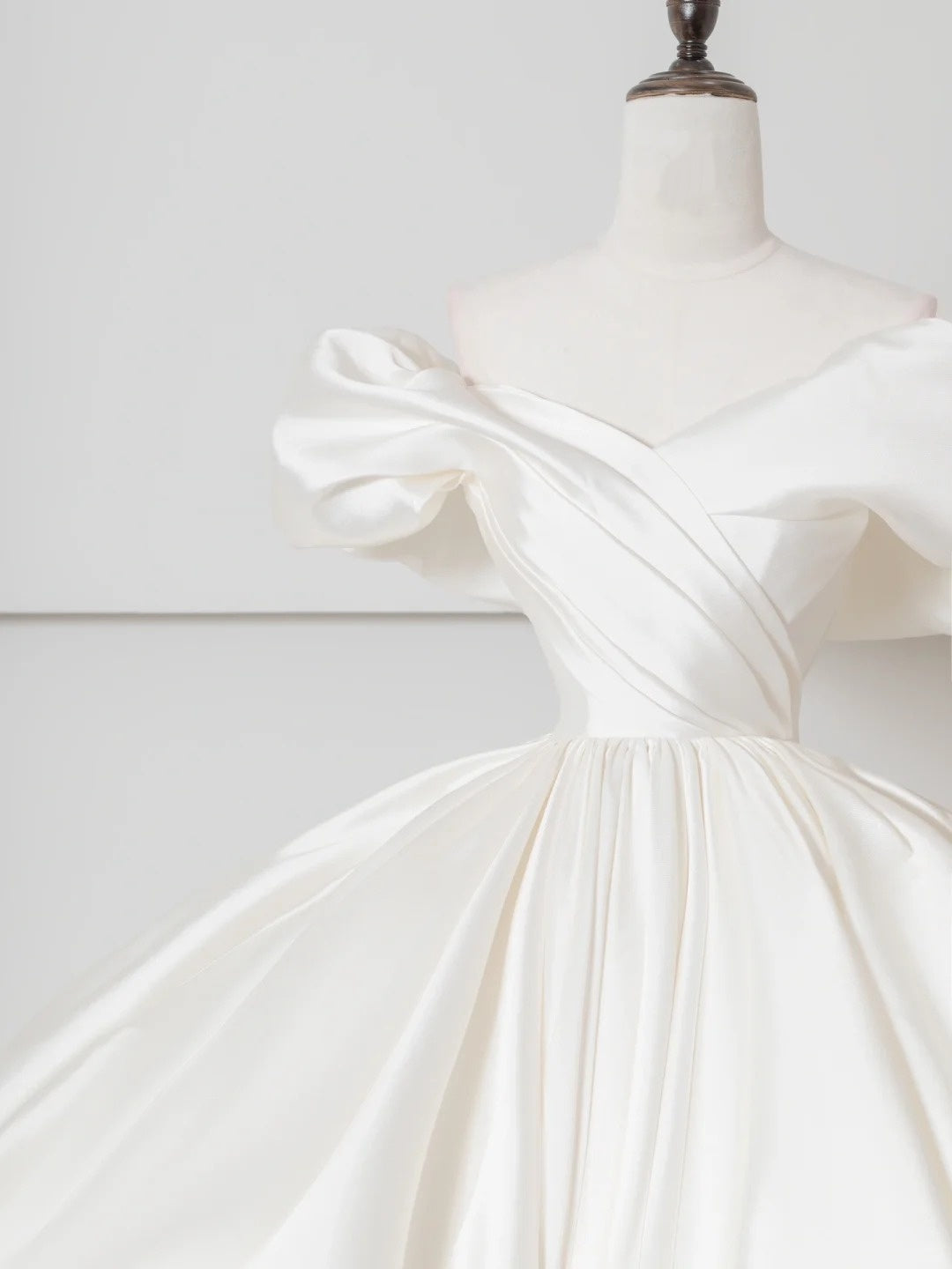 Alluring Off-Shoulder A-Line Bridal Gowns Ruched Satin Wedding Dress AP2382