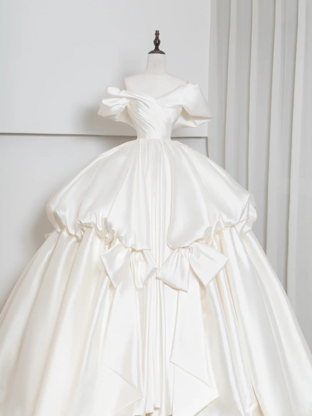 Alluring Off-Shoulder A-Line Bridal Gowns Ruched Satin Wedding Dress AP2382