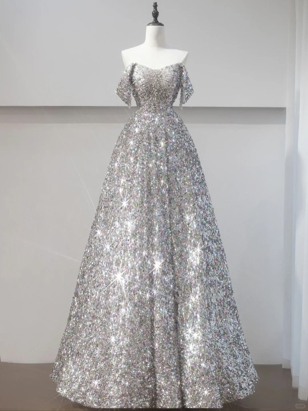 Stunning A-Line Formal Dresses Off-Shoulder Sequins Beading Prom Dress AP2384