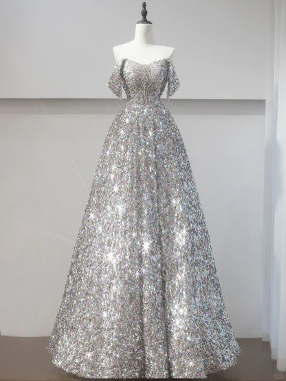 Stunning A-Line Formal Dresses Off-Shoulder Sequins Beading Prom Dress AP2384