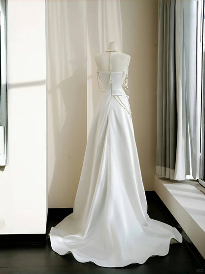 Gorgeous Strapless A-Line Bridal Gowns Ruched Satin Bading Wedding Dress AP2388