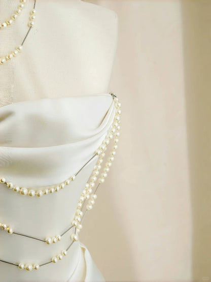 Gorgeous Strapless A-Line Bridal Gowns Ruched Satin Bading Wedding Dress AP2388