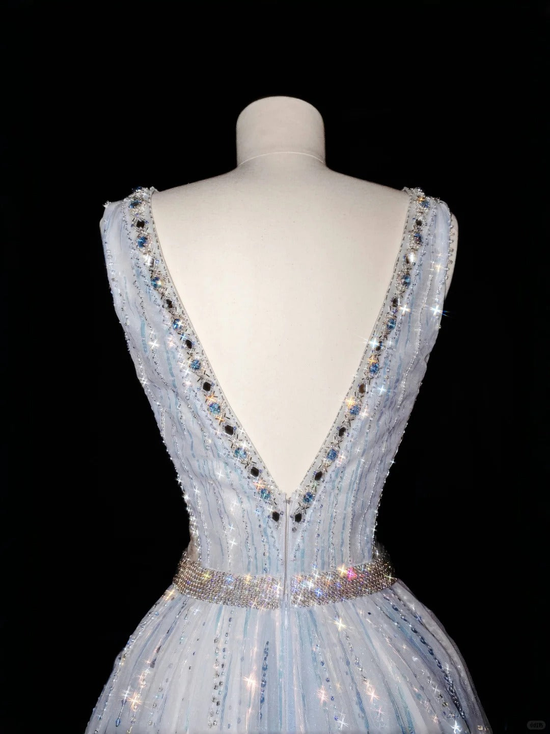 Glam Illusion Neck A-Line Evening Gowns Feather Rhinestone Beaded Prom Dress AP2389