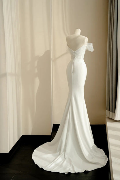 Vintage Strapless Bridal Gowns Mermaid Big Bow Tulle Satin Wedding Dress AP2390