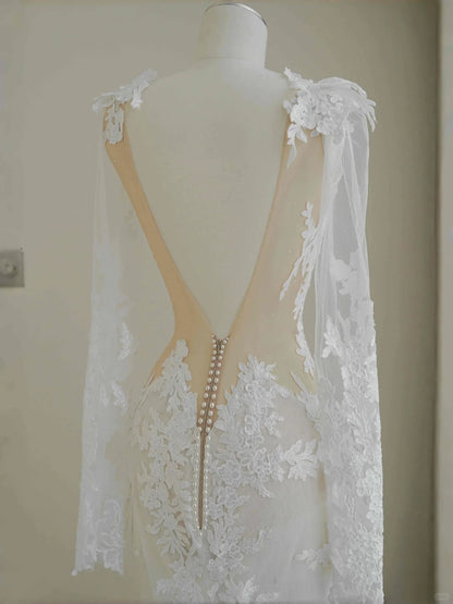 Novelty Illusion Neck Mermaid Bridal Gown Applique Beading Long Sleeve Wedding Dress AP2392