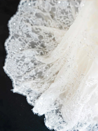 Classical Off-Shoulder Mermaid Bridal Gown Long Sleeve Sequins Applique Lace Beaded Wedding Dress AP2394