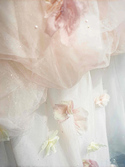 Gorgeous Off-Shoulder A-Line Tulle Evening Gowns Beaded Handmade Flowers Sequins Prom Dress AP2397