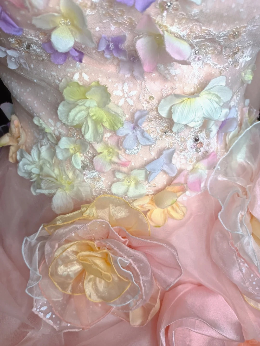 Glamorous Strapless A-Line Applique Evening Gowns Sequins Beading Handmade Flowers Prom Dress AP2405