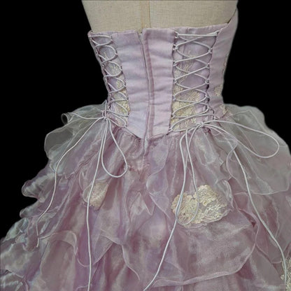 Chic A-Line Strapless Evening Gowns Sequins Beading Ruffled Tulle Applique Prom Dress AP2411