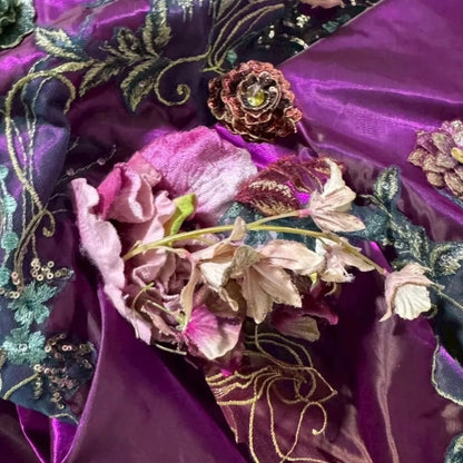 Retro A-Line Applique Evening Gowns Strapless Sequins Crystal Handmade Flowers Prom Dress AP2413