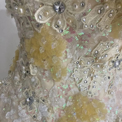 Elegant A-Line Strapless Tiered Evening Gowns Beading Rhinestone Sequins Bow Prom Dress AP2415