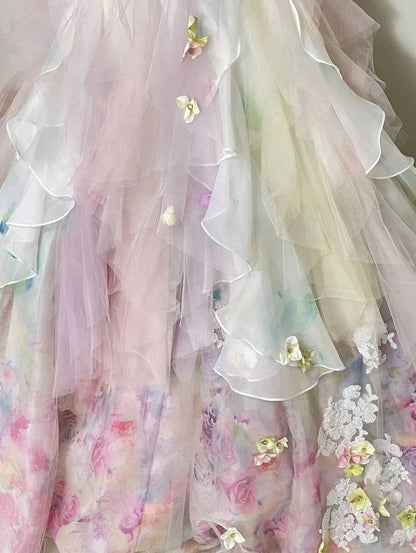 Charming A-Line Strapless Long Evening Gowns Applique Beading Crystals Prom Dress AP2417