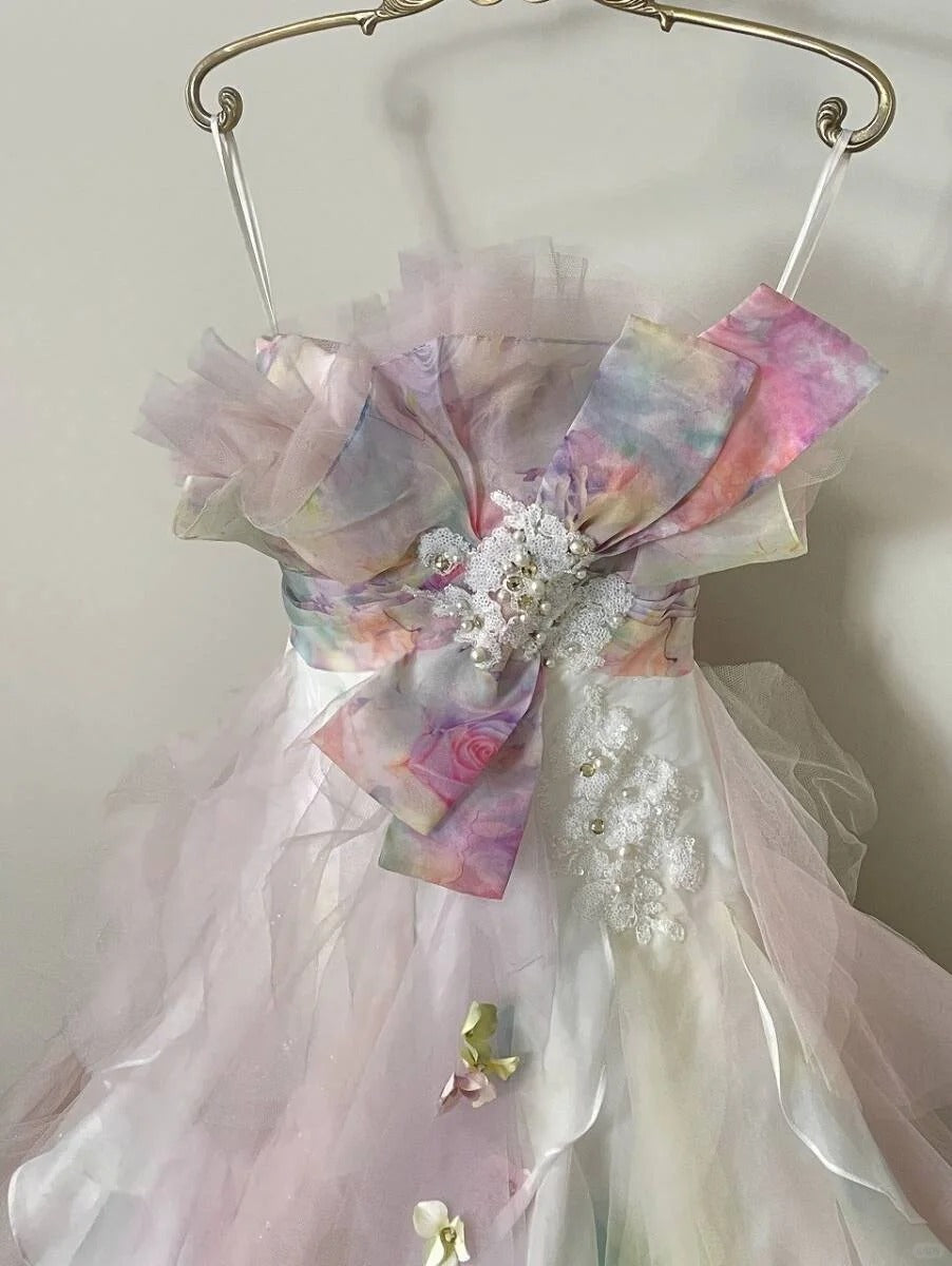 Charming A-Line Strapless Long Evening Gowns Applique Beading Crystals Prom Dress AP2417