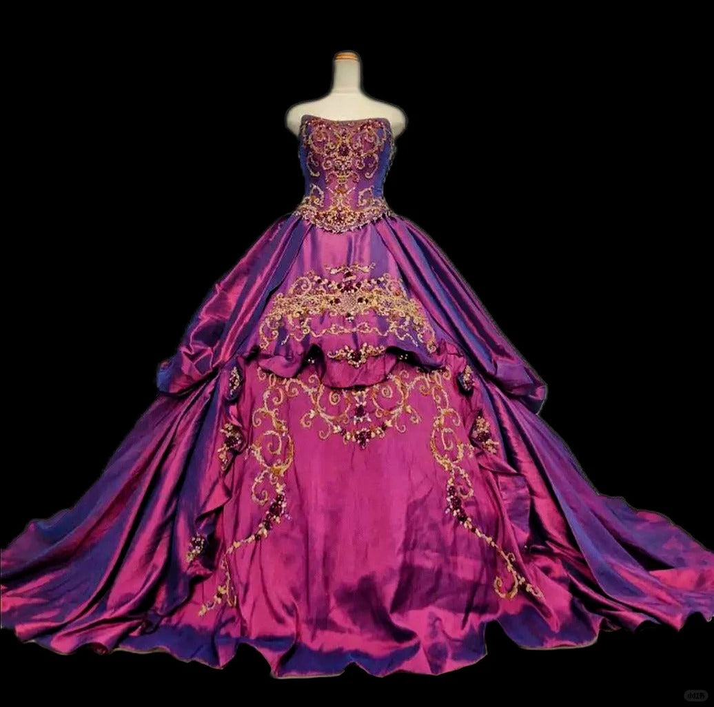 Stunning A-Line Strapless Evening Gowns Beading Sequins Applique Prom Dress AP2419