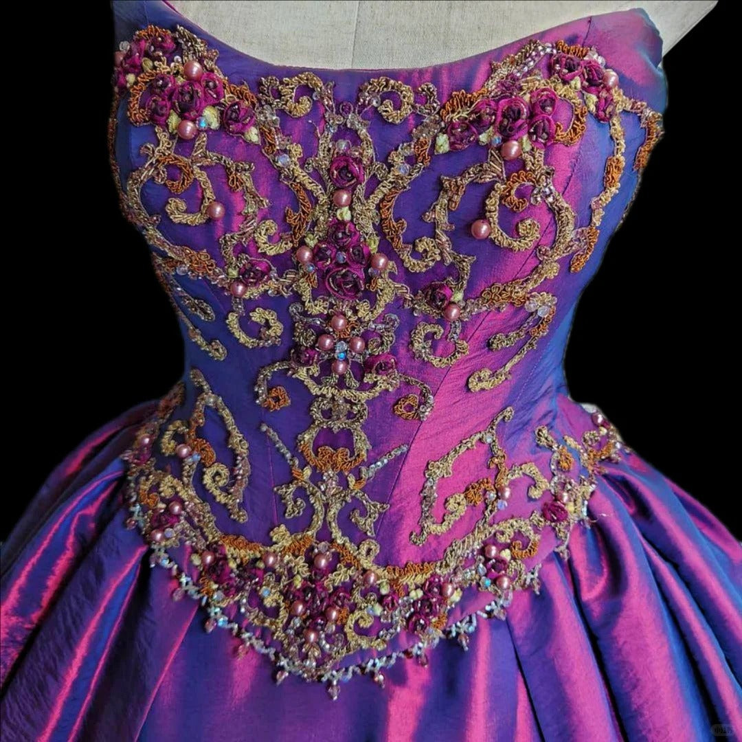 Stunning A-Line Strapless Evening Gowns Beading Sequins Applique Prom Dress AP2419