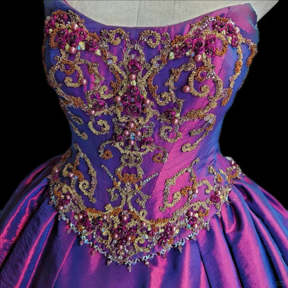 Stunning A-Line Strapless Evening Gowns Beading Sequins Applique Prom Dress AP2419