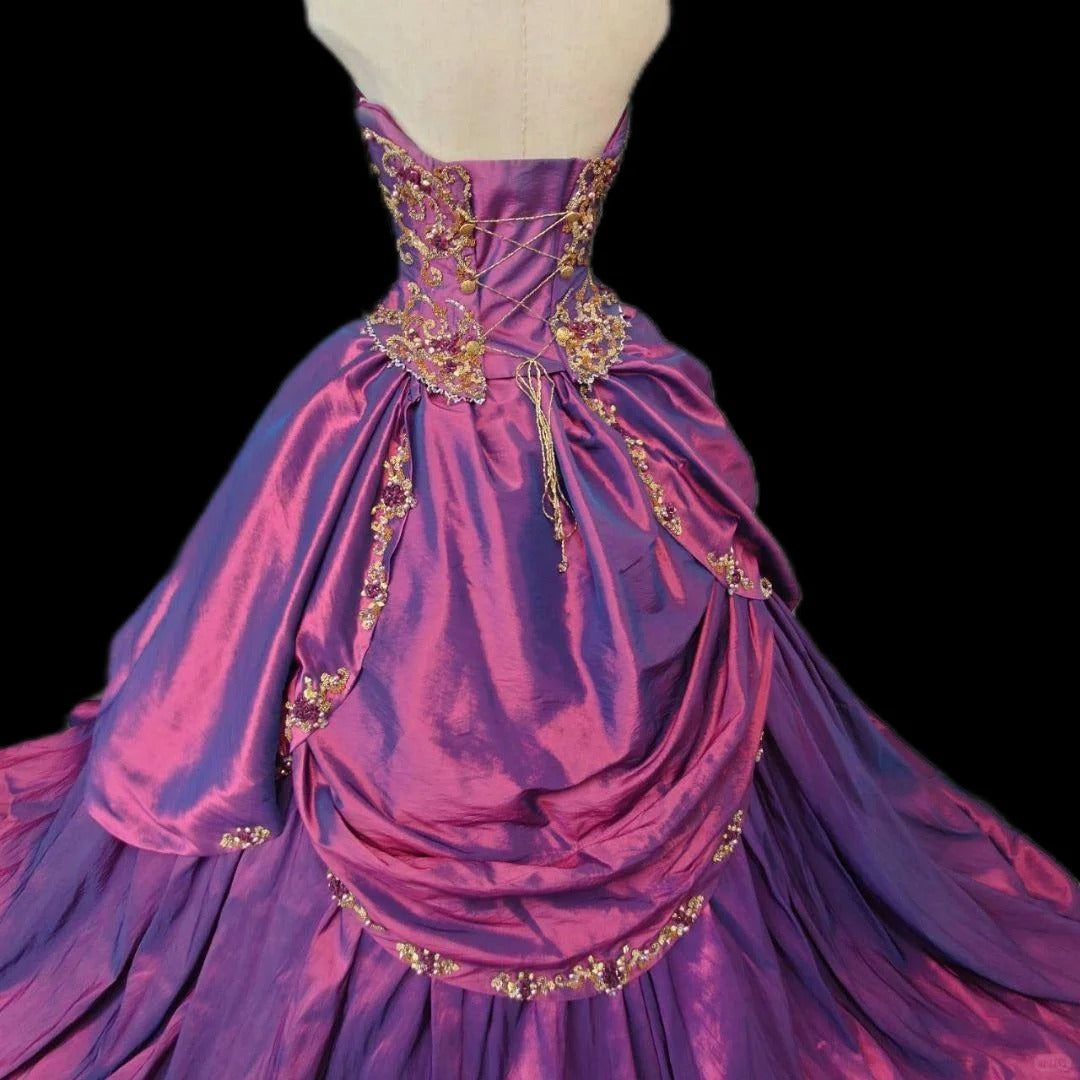 Stunning A-Line Strapless Evening Gowns Beading Sequins Applique Prom Dress AP2419