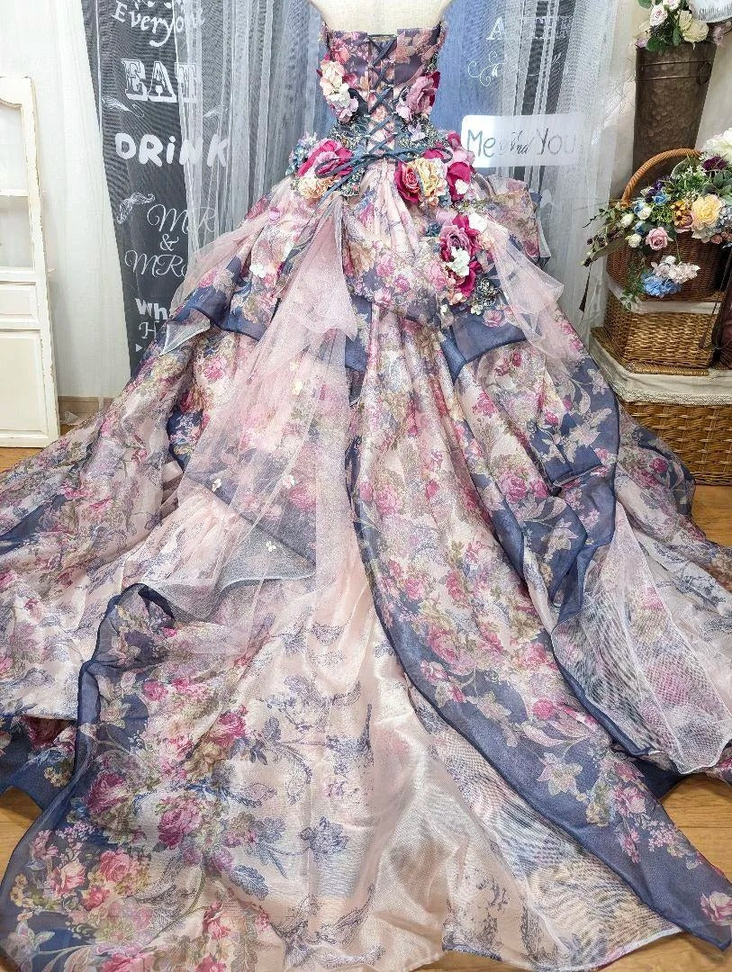 Vintage A-Line Strapless Handmade Flowers Formal Dresses Beading Sequins Prom Dress AP2422