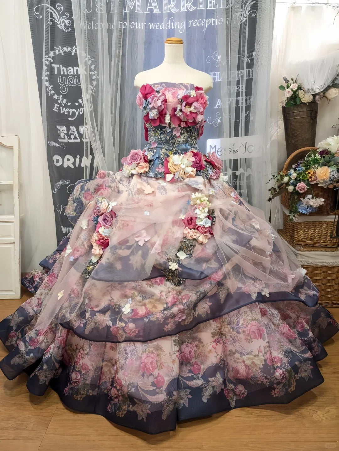 Vintage A-Line Strapless Handmade Flowers Formal Dresses Beading Sequins Prom Dress AP2422