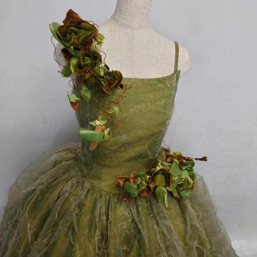 Stunning Spaghetti Strap A-Line Evening Gowns Sequins Handmade Flowers Ruched Tulle Prom Dress AP2423