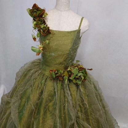 Stunning Spaghetti Strap A-Line Evening Gowns Sequins Handmade Flowers Ruched Tulle Prom Dress AP2423