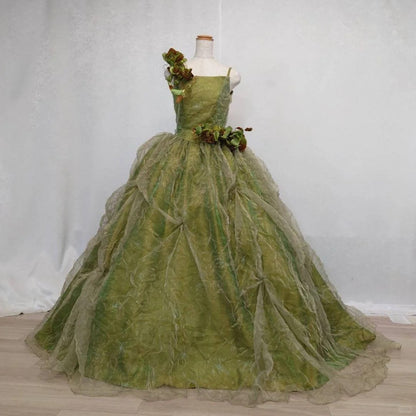 Stunning Spaghetti Strap A-Line Evening Gowns Sequins Handmade Flowers Ruched Tulle Prom Dress AP2423