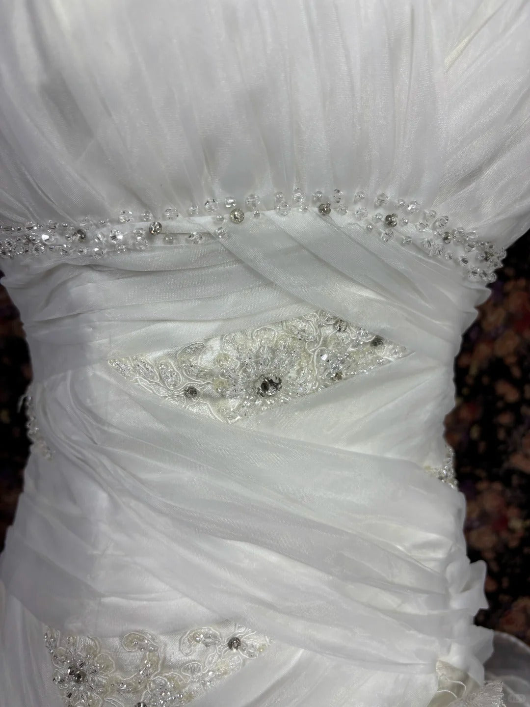 Glamorous A-Line Strapless Bridal Gowns Beaded Crystals Appliques Ruffled Wedding Dress AP2429