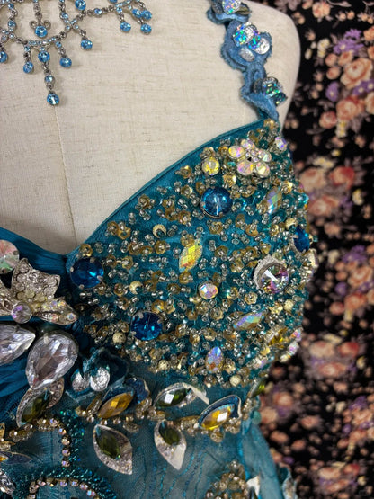 Charming Mermaid Spaghetti Straps Applique Formal Dresses Beaded Sequins Rhinestone Prom Dress AP2432