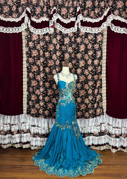 Charming Mermaid Spaghetti Straps Applique Formal Dresses Beaded Sequins Rhinestone Prom Dress AP2432