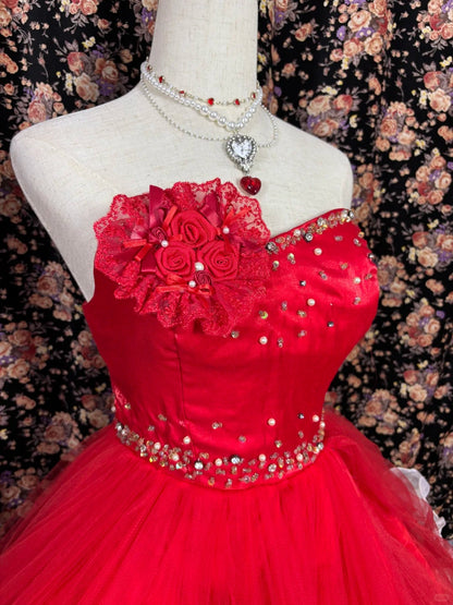 Stunning A-Line Strapless Birthday Party Outfit Beaded Handmade Flowers Ruffled Tulle Homecoming Dress AP2435