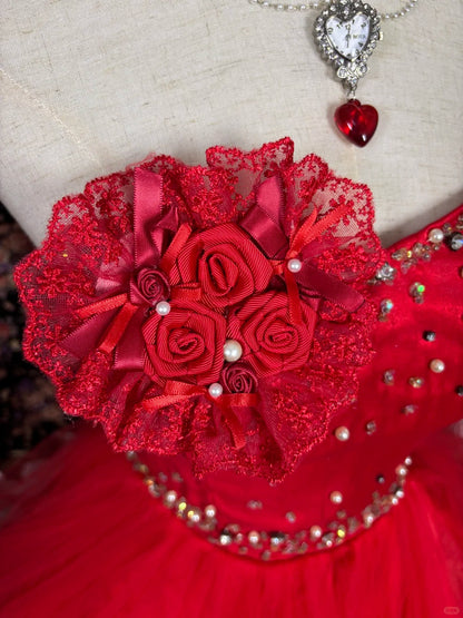 Stunning A-Line Strapless Birthday Party Outfit Beaded Handmade Flowers Ruffled Tulle Homecoming Dress AP2435