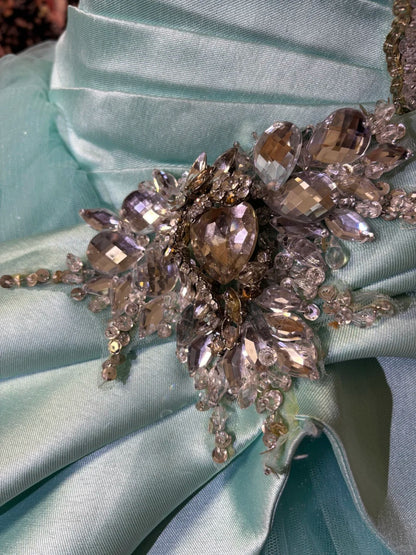 Dreamy One-Shoulder A-Line Evening Gowns Rhinestone Bow Beading Prom Dress AP2438