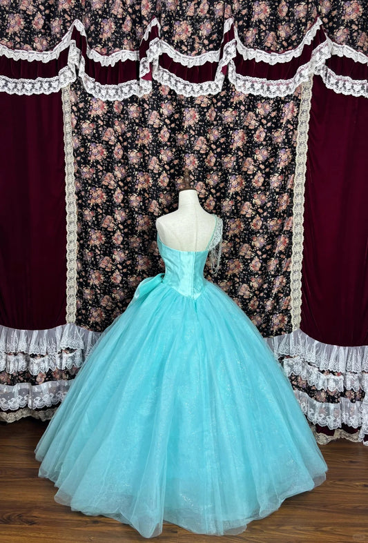 Dreamy One-Shoulder A-Line Evening Gowns Rhinestone Bow Beading Prom Dress AP2438