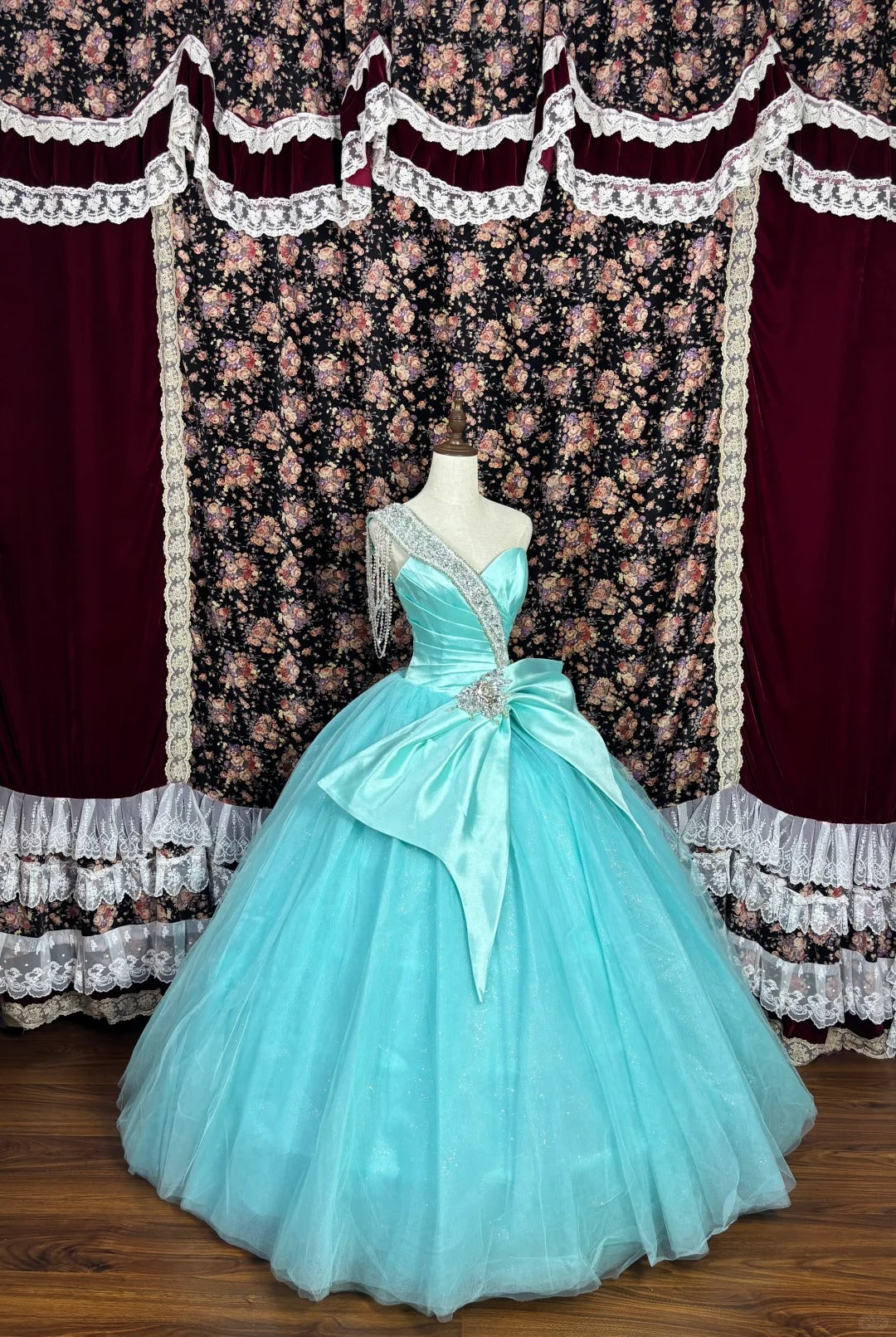 Dreamy One-Shoulder A-Line Evening Gowns Rhinestone Bow Beading Prom Dress AP2438