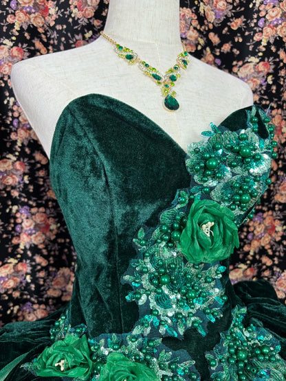 Dreamy Sweetheart Neck A-Line Formal Dresses Beaded Handmade Flowers Prom Dress AP2439