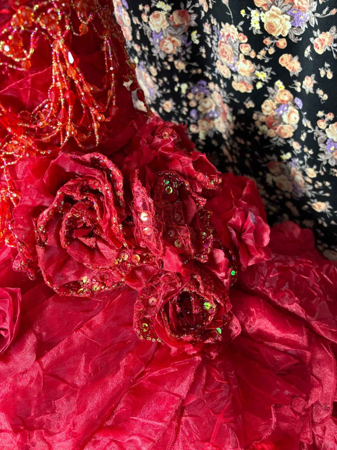 Charming Red A-Line Strapless Formal Dresses Handmade Flowers Beading Sequins Long Prom Dress AP2440