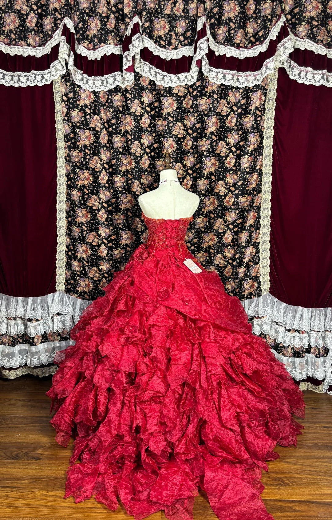 Charming Red A-Line Strapless Formal Dresses Handmade Flowers Beading Sequins Long Prom Dress AP2440