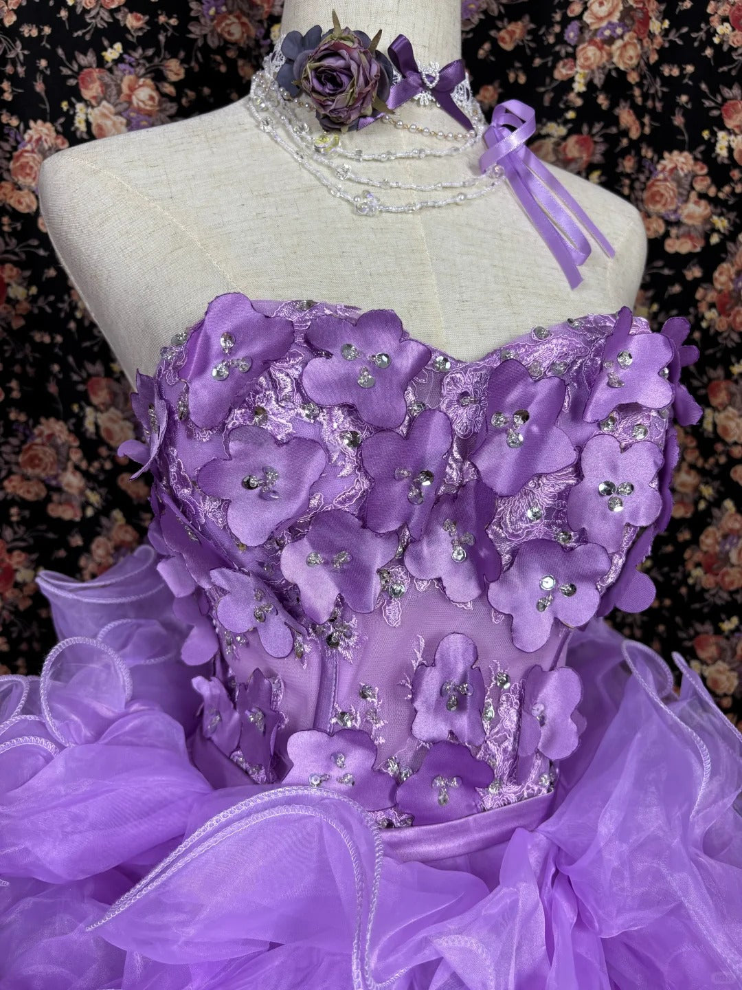 Novelty A-Line Strapless Birthday Party Outfit Sequins Applique Ruffled Tulle Homecoming Dress AP2442