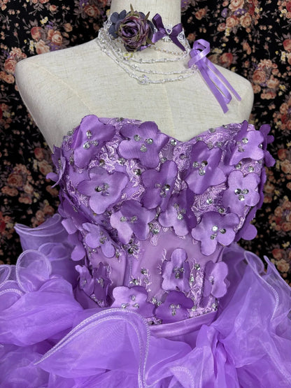 Novelty A-Line Strapless Birthday Party Outfit Sequins Applique Ruffled Tulle Homecoming Dress AP2442